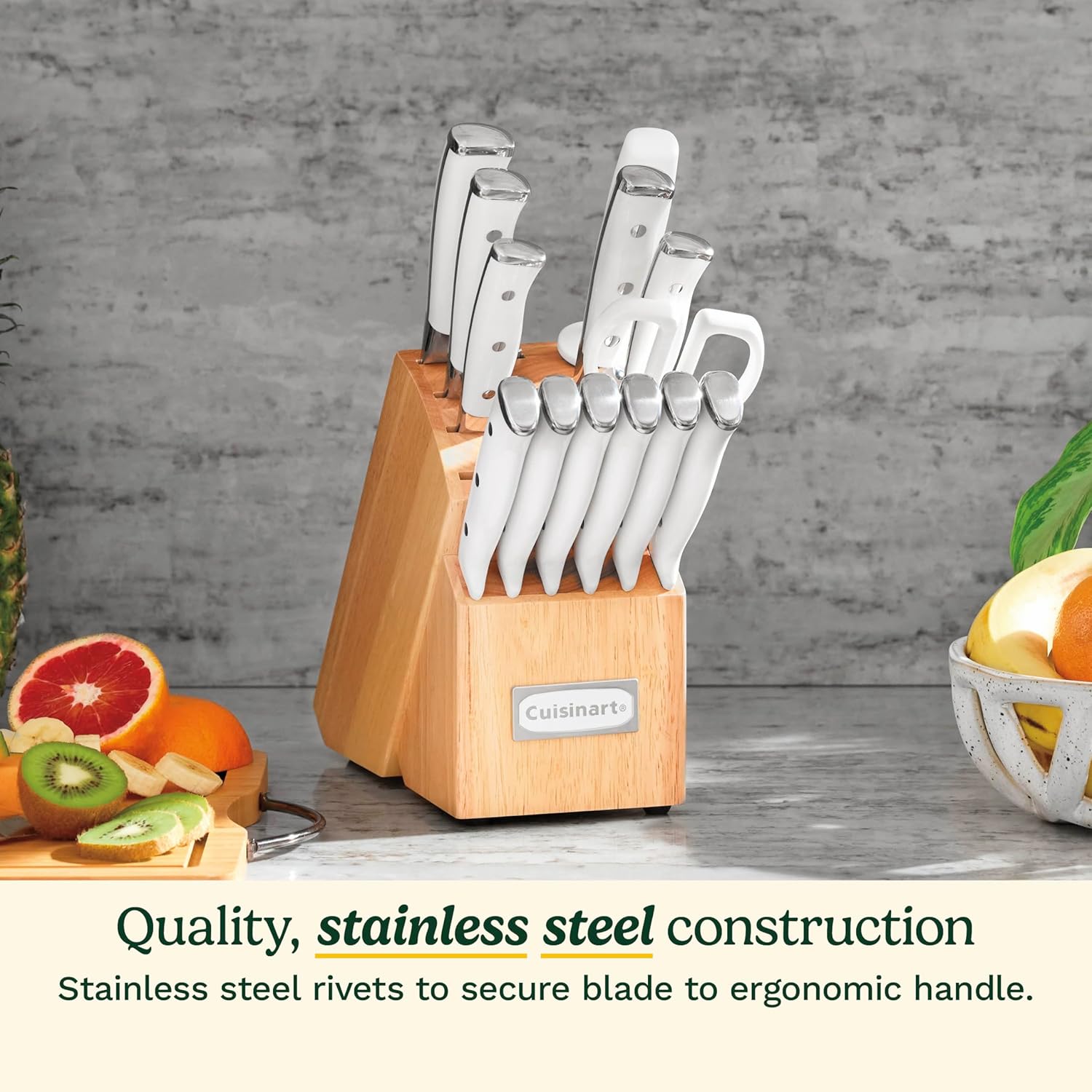 Sada nožů Cuisinart 15dílná s blokem, vysoce uhlíková nerezová ocel, kovaný trojitý nýt, bílá, C77WTR-15P